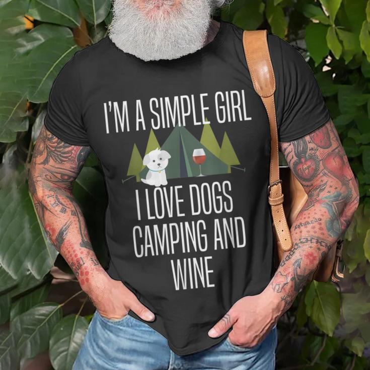 Im A Simple Girl I Love Dogs Camping And Wine Camper Unisex T-Shirt Gifts for Old Men