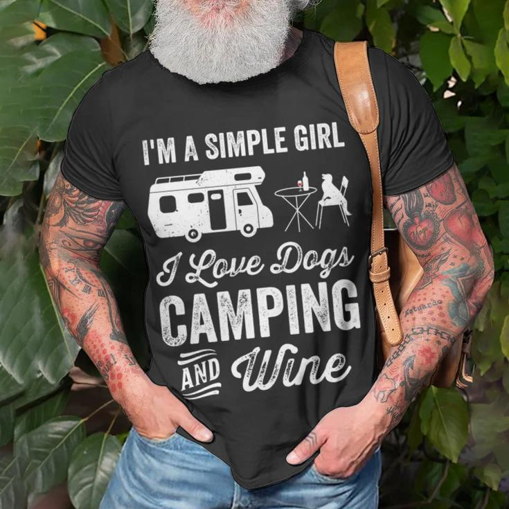 Im A Simple Girl Love Dogs Camping And Wine Camper Gifts Unisex T-Shirt Gifts for Old Men