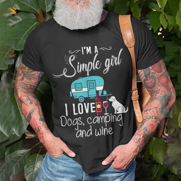 Im A Simple Girl Love Dogs Camping And Wine Gift For Womens Unisex T-Shirt Gifts for Old Men