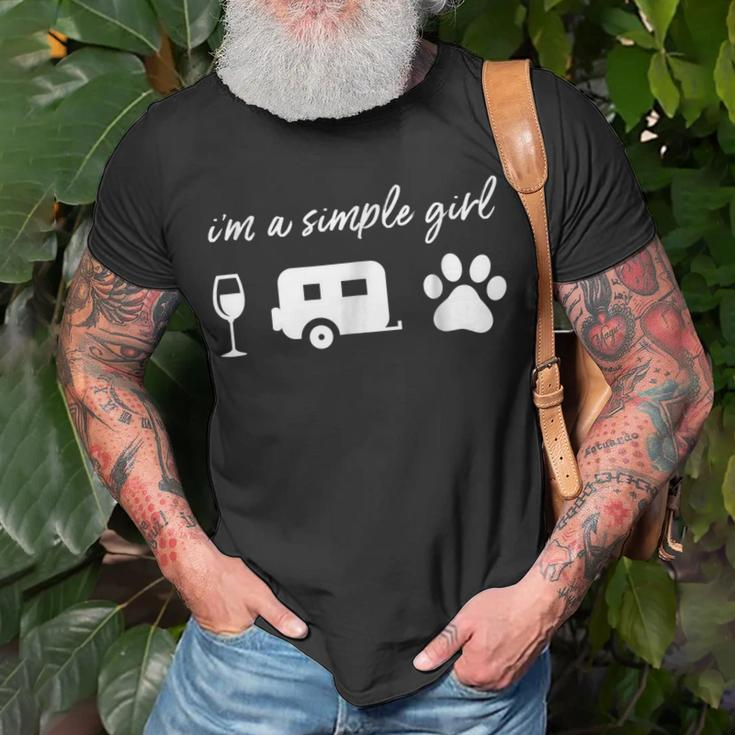 Im A Simple Girl Wine Camping Dog Paw Funny Cute Unisex T-Shirt Gifts for Old Men