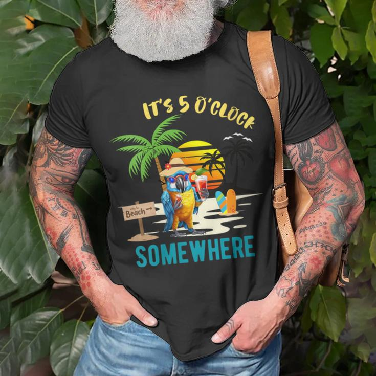 It's 5 O’Clock Somewhere Parrot Sunset Drinking T-Shirt Gifts for Old Men