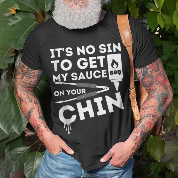 It's No Sin To Get My Sauce Bbq Smoker Barbecue Grill T-Shirt Gifts for Old Men
