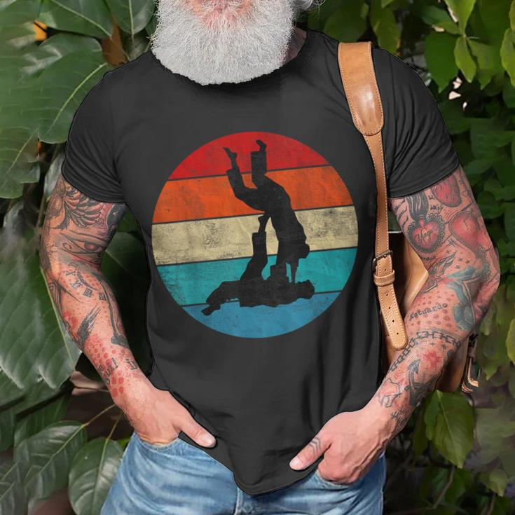 Jiu Jitsu Player Silhouette Vintage Retro Sunset T-Shirt Gifts for Old Men