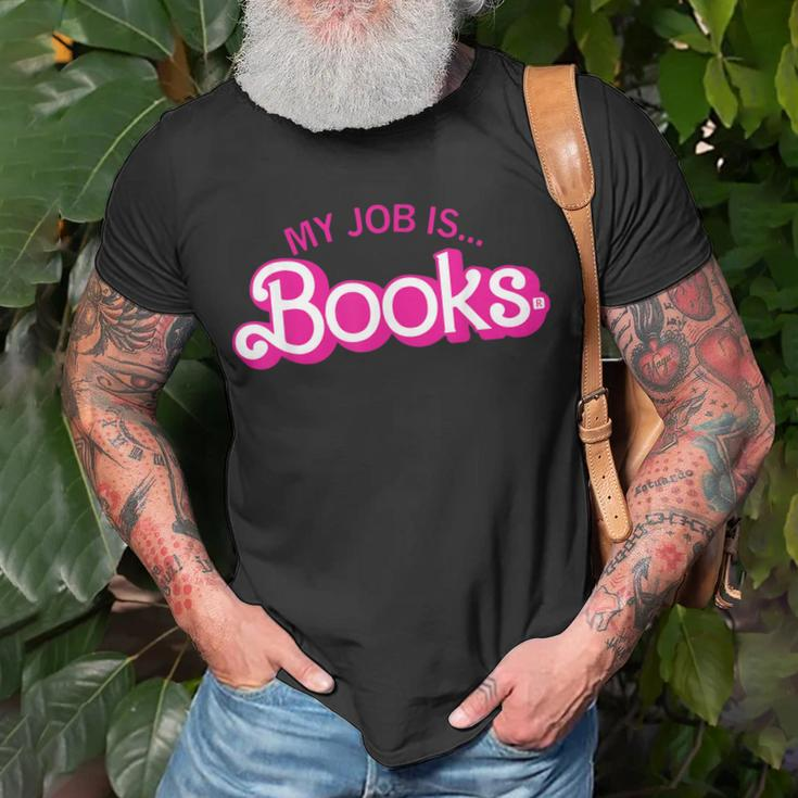 My Job Is Books Retro Pink Style Reading Books T-Shirt Gifts for Old Men