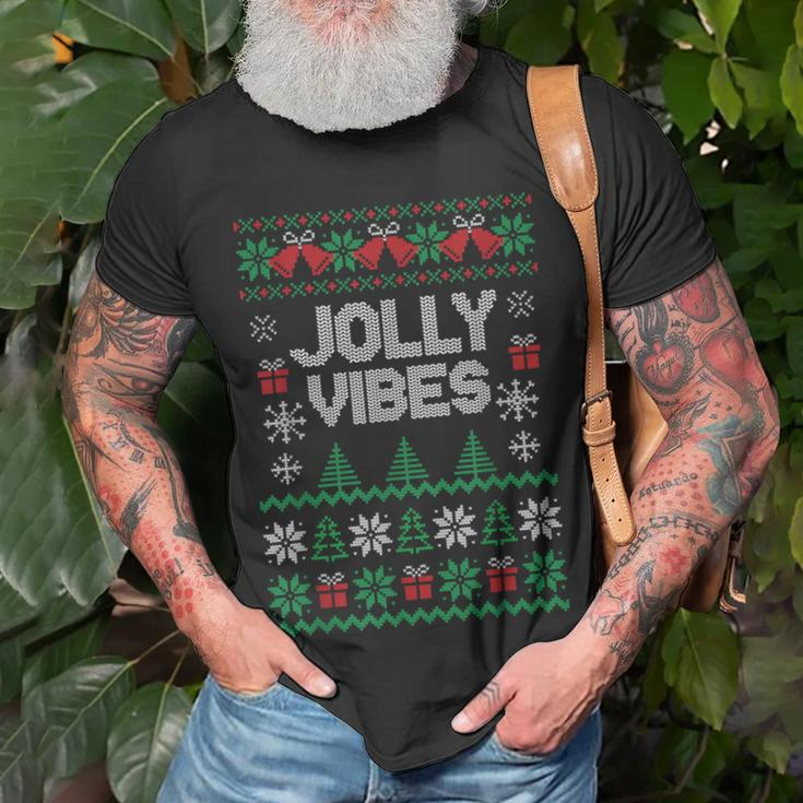 Jolly Vibes Ugly Sweater Jolly Christmas Happy Holidays T-Shirt Gifts for Old Men