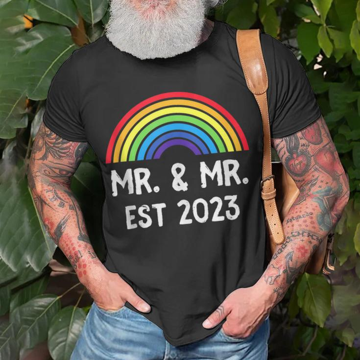 Just Married Engaged Lgbt Gay Wedding Mr And Mr Est 2023 Unisex T-Shirt Gifts for Old Men