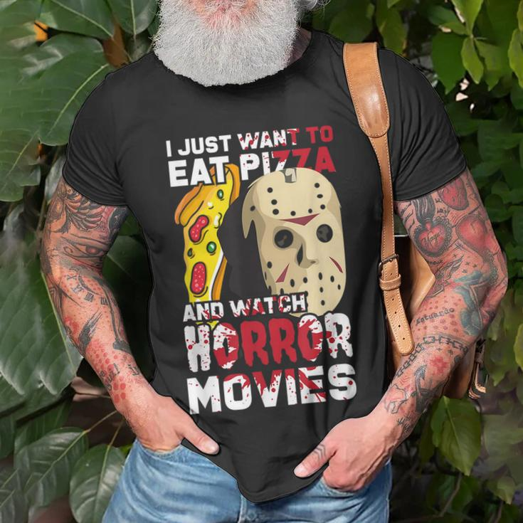I Just Want To Eat Pizza And Watch Horror Movies Movies T-Shirt Gifts for Old Men