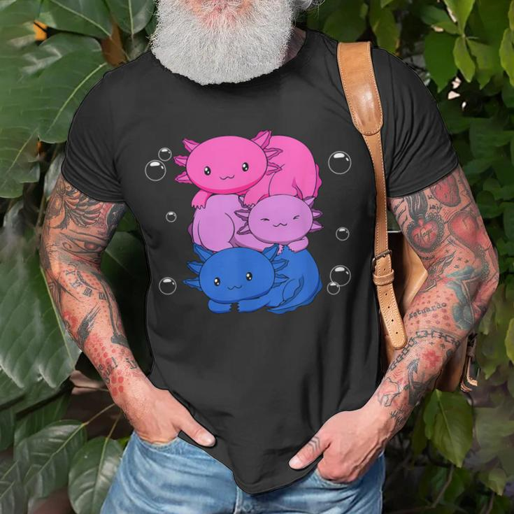 Kawaii Axolotl Pile Bisexual Pride Flag Bi Lgbtq T-Shirt Gifts for Old Men