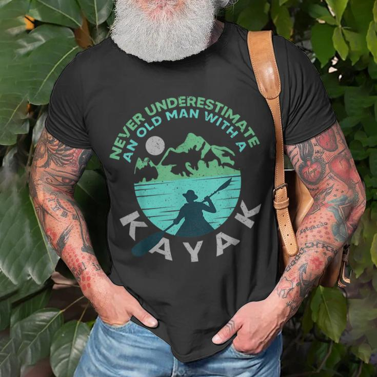 Kayaking Dad Never Underestimate An Old Man With A Kayak Unisex T-Shirt Gifts for Old Men