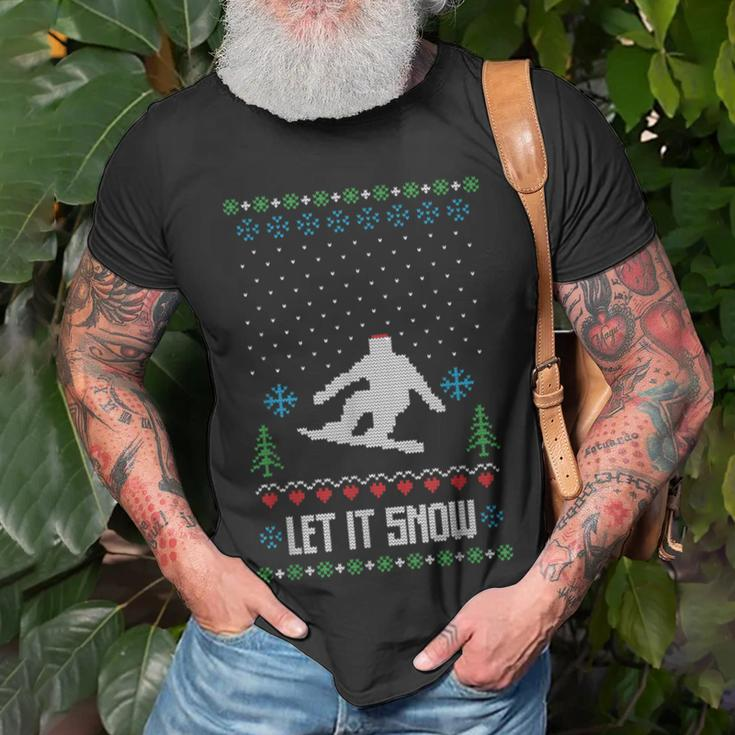 Let It Snow Ugly Christmas Apparel Snowboard T-Shirt Gifts for Old Men