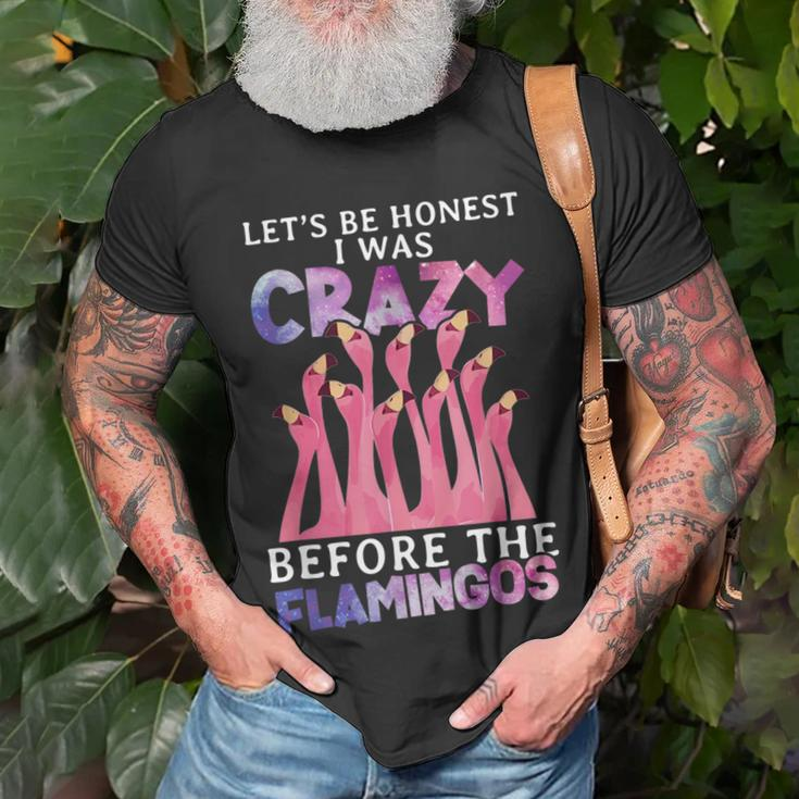 Lets Be Honest I Was Crazy Before Flamingos Unisex T-Shirt Gifts for Old Men