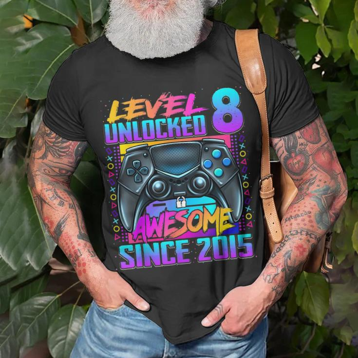 Level 8 Unlocked Awesome Since 2015 8Th Birthday Gaming Kids Unisex T-Shirt Gifts for Old Men