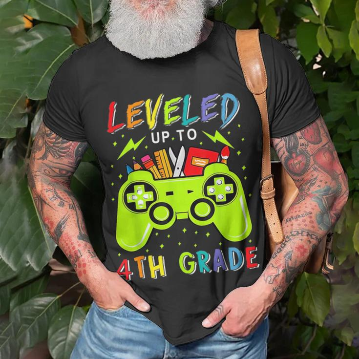 Leveled Up To 4Th Grade Gamer Back To School First Day Boys Unisex T-Shirt Gifts for Old Men