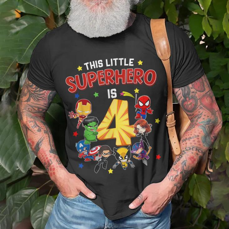 This Little Superhero Is 4 Birthday Superhero 4 Year Old Boy T-Shirt Gifts for Old Men