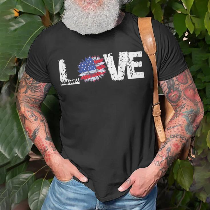 Love American Flag Sunflower 4Th Of July Patriotic Usa Day Unisex T-Shirt Gifts for Old Men