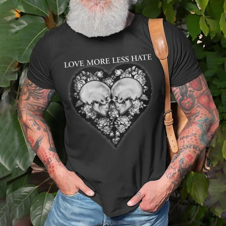 Love More Less Hate Skull Printed Cute Graphic T-shirt Gifts for Old Men
