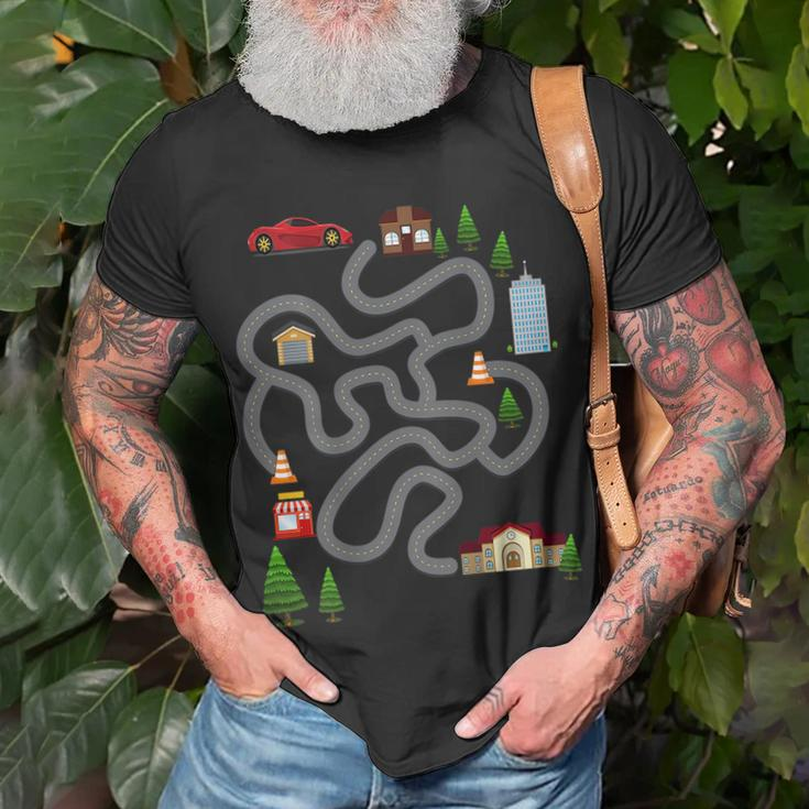 Maze Race Car Track Gifts For Dad Back Rub Play Mat Gift For Mens Unisex T-Shirt Gifts for Old Men