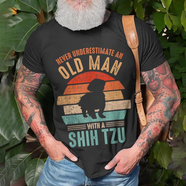 Mb Never Underestimate An Old Man With A Shih Tzu T-Shirt Gifts for Old Men