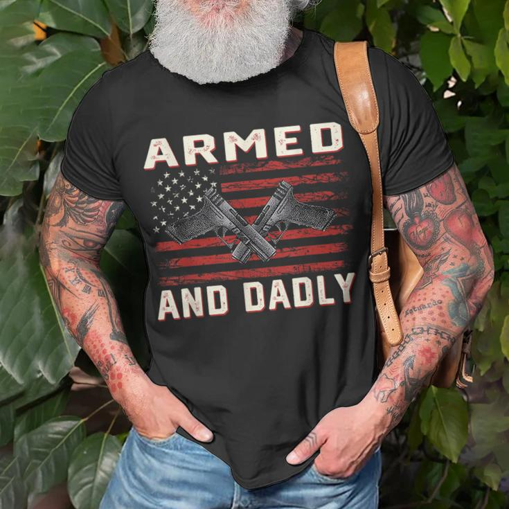 Men Armed And Dadly Funny Deadly For Fathers Day Usa Flag Unisex T-Shirt Gifts for Old Men