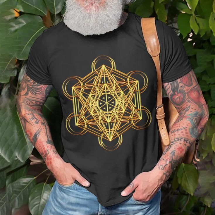 Metatrons Cube Sacred Geometry Psytrance Festival Rave Edm T-Shirt Gifts for Old Men