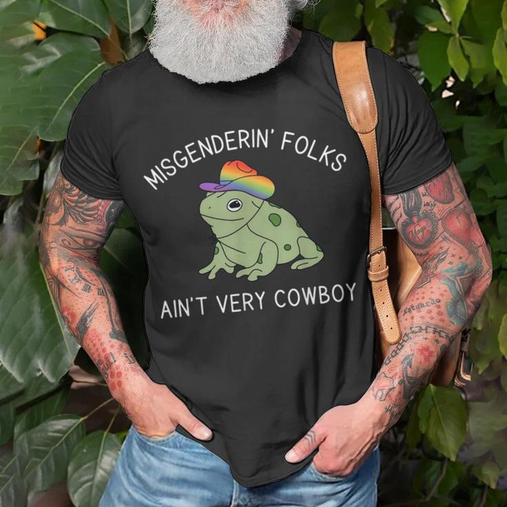 Misgenderin Folks Aint Very Cowboy Retro Frog Lgbtq Pride Unisex T-Shirt Gifts for Old Men
