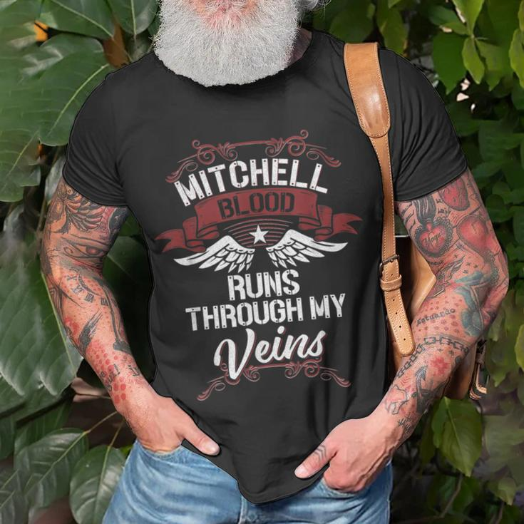 Mitchell Blood Runs Through My Veins Last Name Family T-Shirt Gifts for Old Men