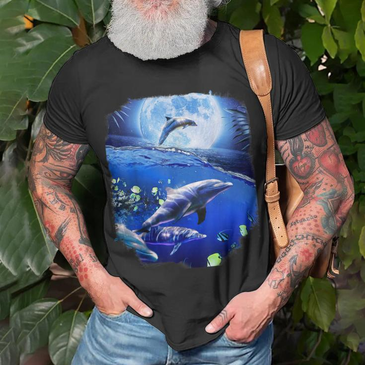 Moon Dolphin Space Dolphins Unisex T-Shirt Gifts for Old Men
