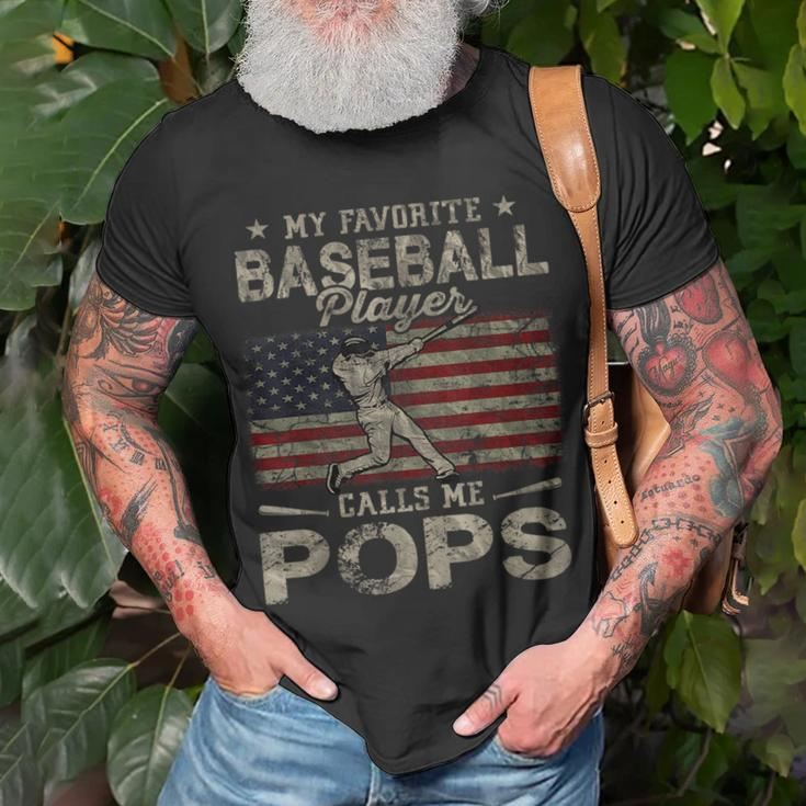 My Favorite Baseball Player Calls Me Pops Fathers Day Unisex T-Shirt Gifts for Old Men