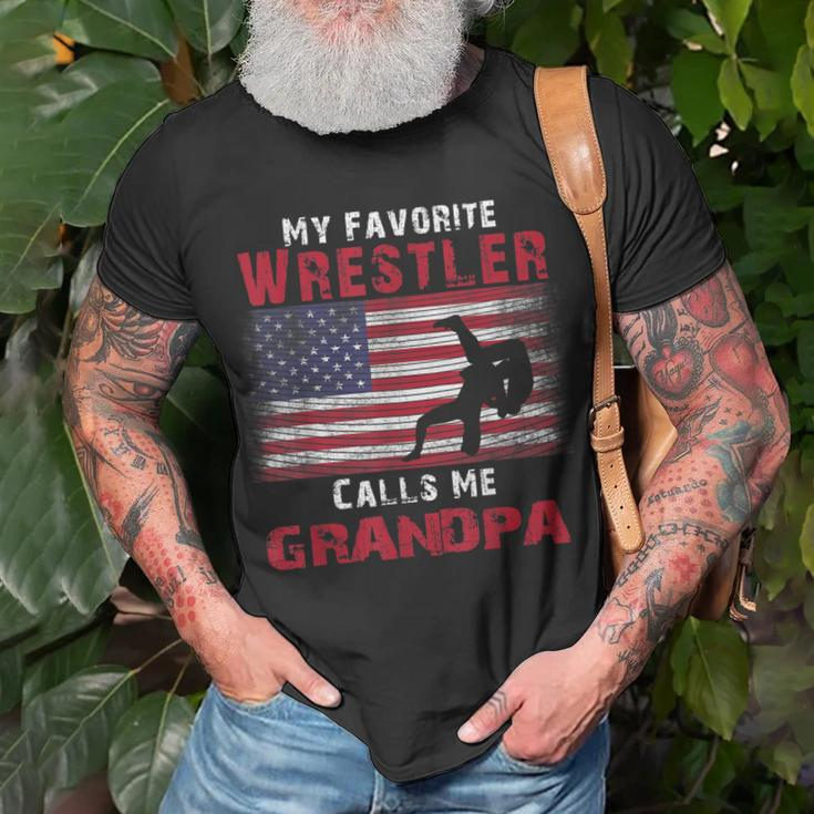 My Favorite Wrestler Calls Me Grandpa Fathers Day Usa Flag Unisex T-Shirt Gifts for Old Men