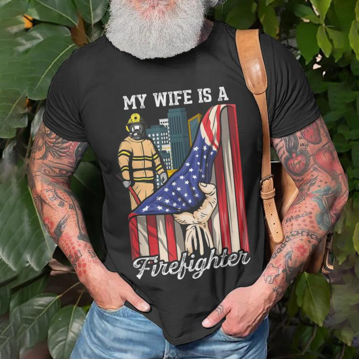 My Wife Is A Firefighter Husband Proud Fire Wife Design Gift For Women Unisex T-Shirt Gifts for Old Men