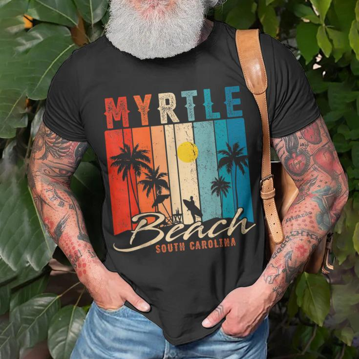 Myrtle Beach Vintage Summer Vacation Palm Trees Sunset Unisex T-Shirt Gifts for Old Men