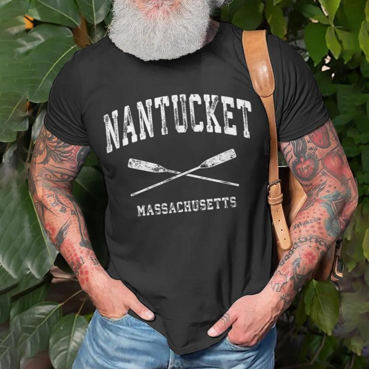 Nantucket Massachusetts Vintage Nautical Crossed Oars T-Shirt Gifts for Old Men