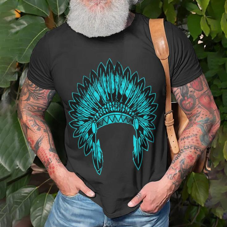 Native Ameircan Feather Headdress Pride Indian Chief Costume T-Shirt Gifts for Old Men