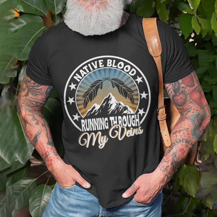 Native Blood Running Through My Veins For Native American T-Shirt Gifts for Old Men