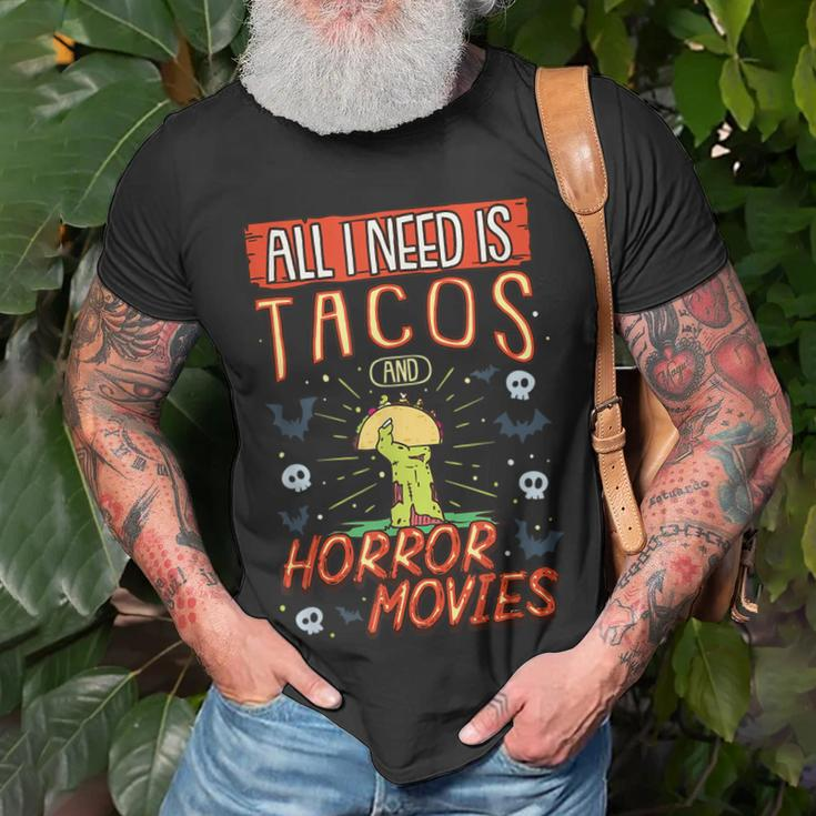 All I Need Is Tacos And Horror Movies Binge Watching Movies T-Shirt Gifts for Old Men