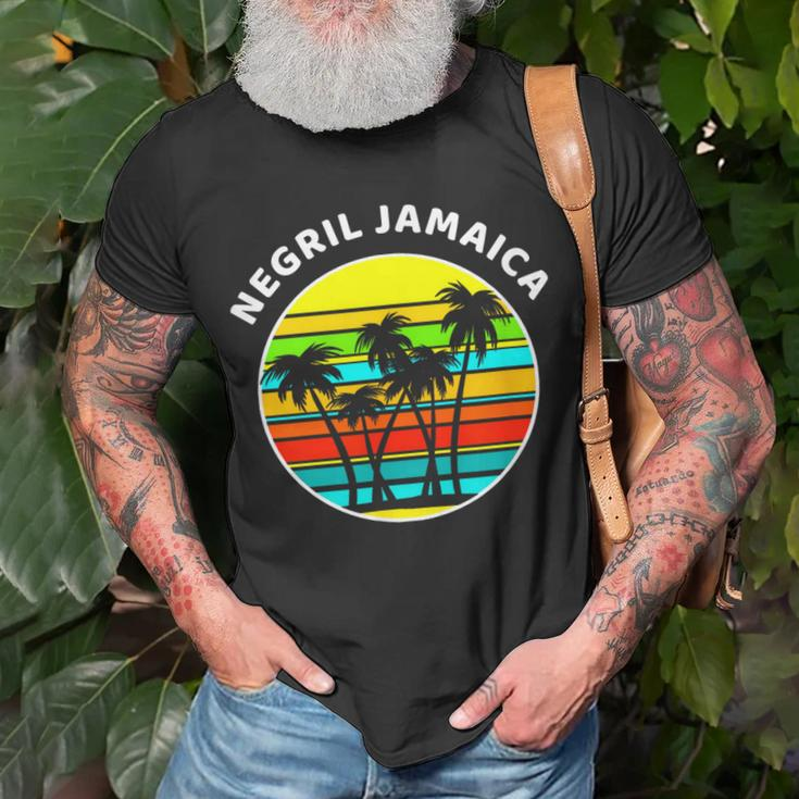 Negril Jamaica Palm Trees Silhouette Sunset Jamaica T-Shirt Gifts for Old Men