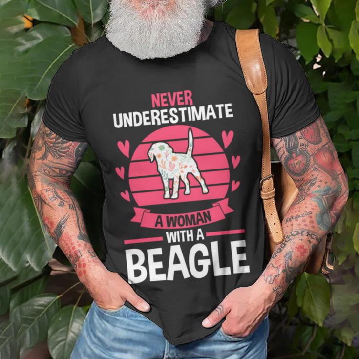 Never Underestimate A Woman With A Beagle Unisex T-Shirt Gifts for Old Men