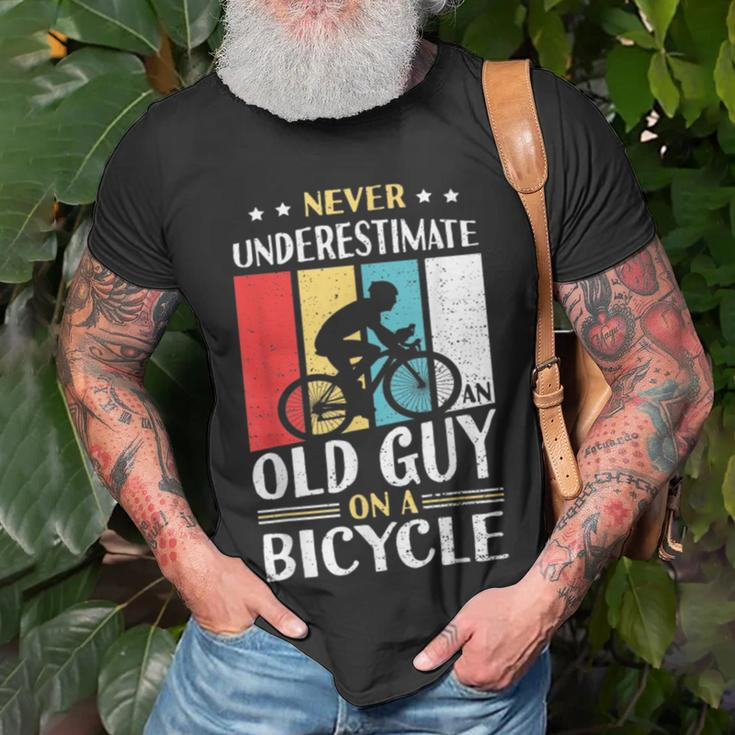 Never Underestimate An Old Guy On A Bicycle Bike Cyclist Unisex T-Shirt Gifts for Old Men