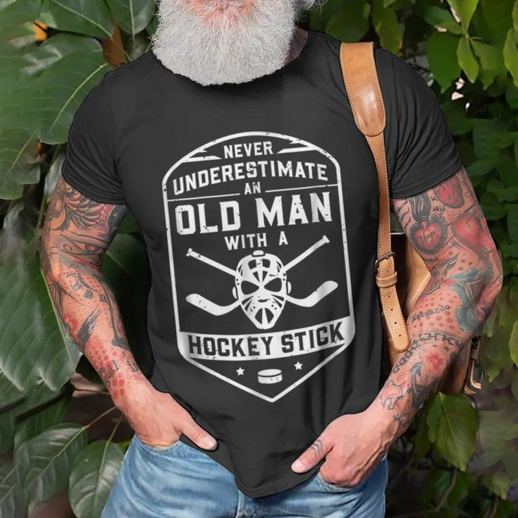 Never Underestimate An Old Man With A Hockey Stick Gift For Mens Old Man Funny Gifts Unisex T-Shirt Gifts for Old Men