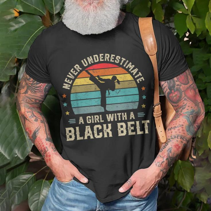 Never Underestimate Girl With A Black Belt Karate Jiu Jitsu Karate Funny Gifts Unisex T-Shirt Gifts for Old Men