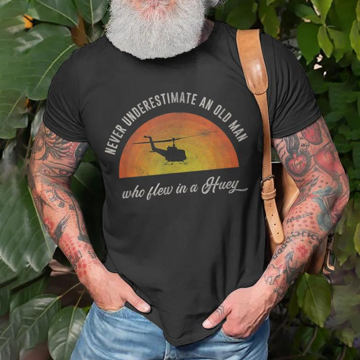 Never Underestimate Old Huey Helicopter Pilot Sunset Vietnam Pilot Funny Gifts Unisex T-Shirt Gifts for Old Men