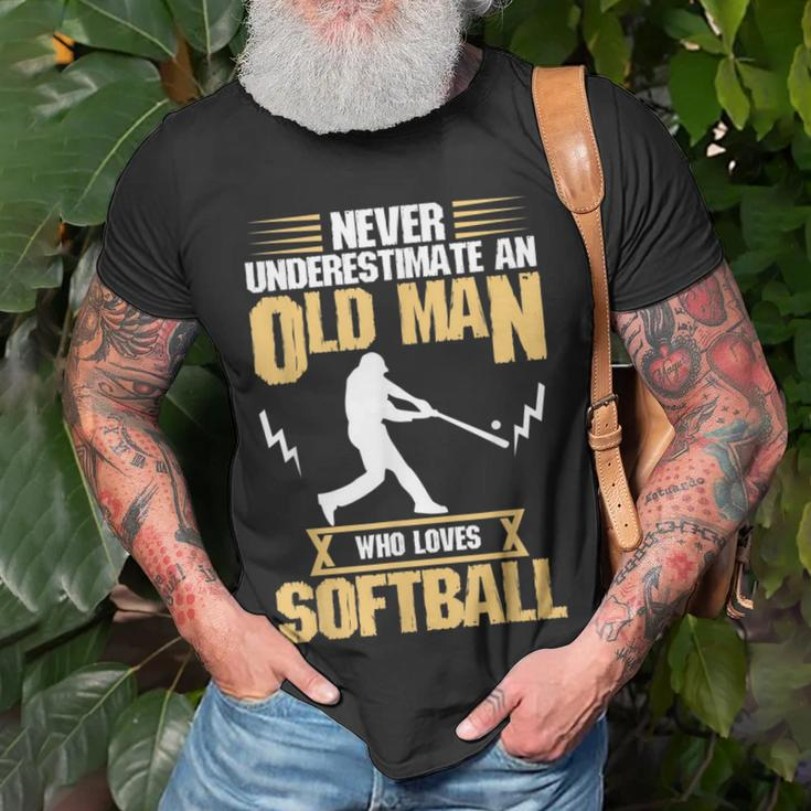 Never Underestimate Old Man Who Love Softball Unisex T-Shirt Gifts for Old Men