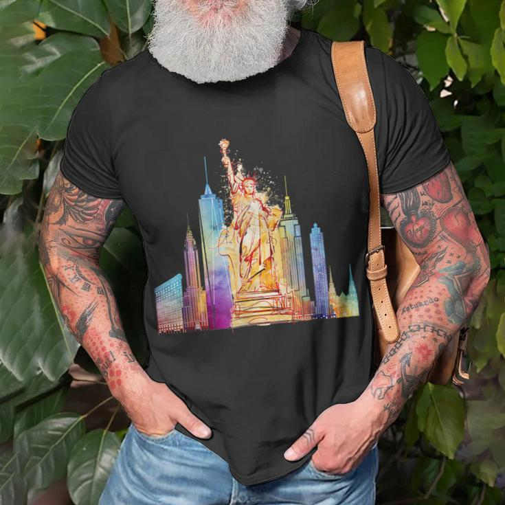 New York City Nyc Retro Watercolor Statue Of Liberty Ny City Unisex T-Shirt Gifts for Old Men