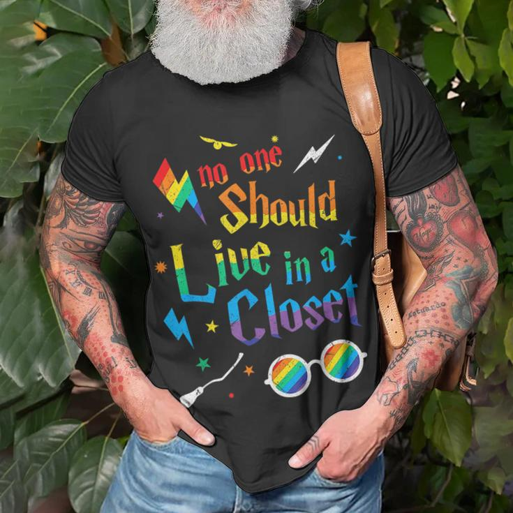 No One Should Live In A Closet Lgbtq Proud Ally Gay Pride Unisex T-Shirt Gifts for Old Men