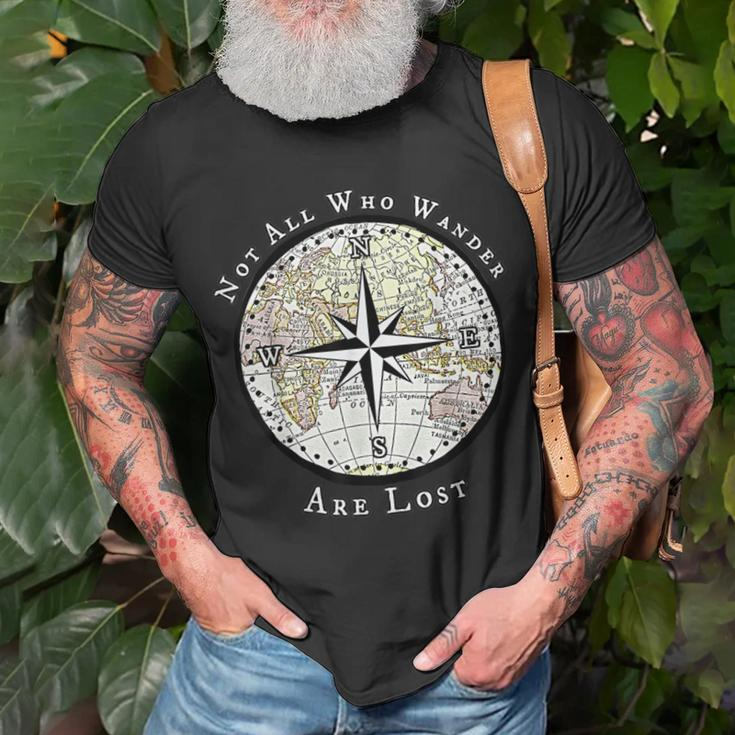 Not All Who Wander Are Lost World Compass Travel T-Shirt Gifts for Old Men