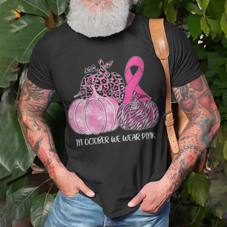 In October We Wear Pink Pumpkin Breast Cancer Awareness T-Shirt Gifts for Old Men
