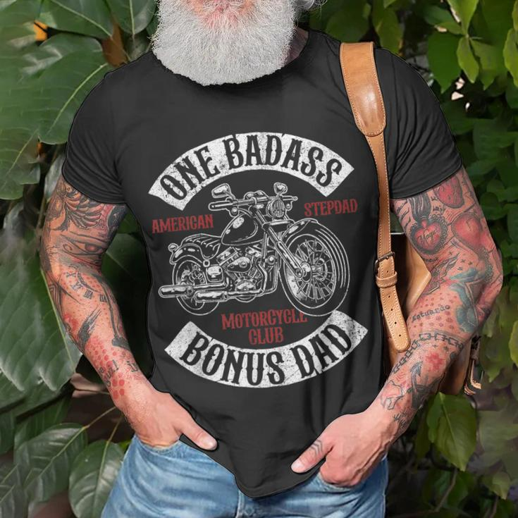 One Badass Bonus Stepdad Biker Motorcycle Step Dad Gift Idea Gift For Mens Unisex T-Shirt Gifts for Old Men