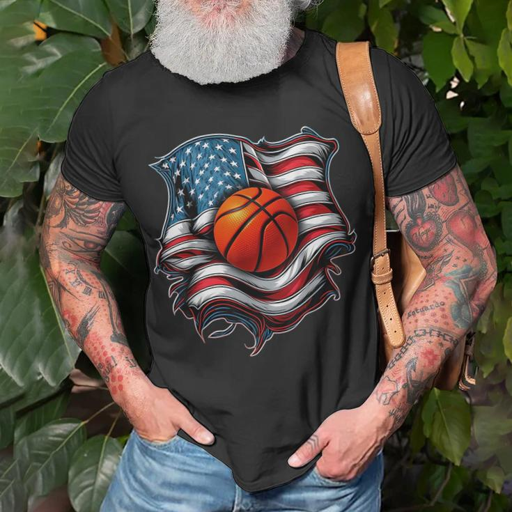 Patriotic Basketball 4Th Of July Men Usa American Flag Boys Unisex T-Shirt Gifts for Old Men