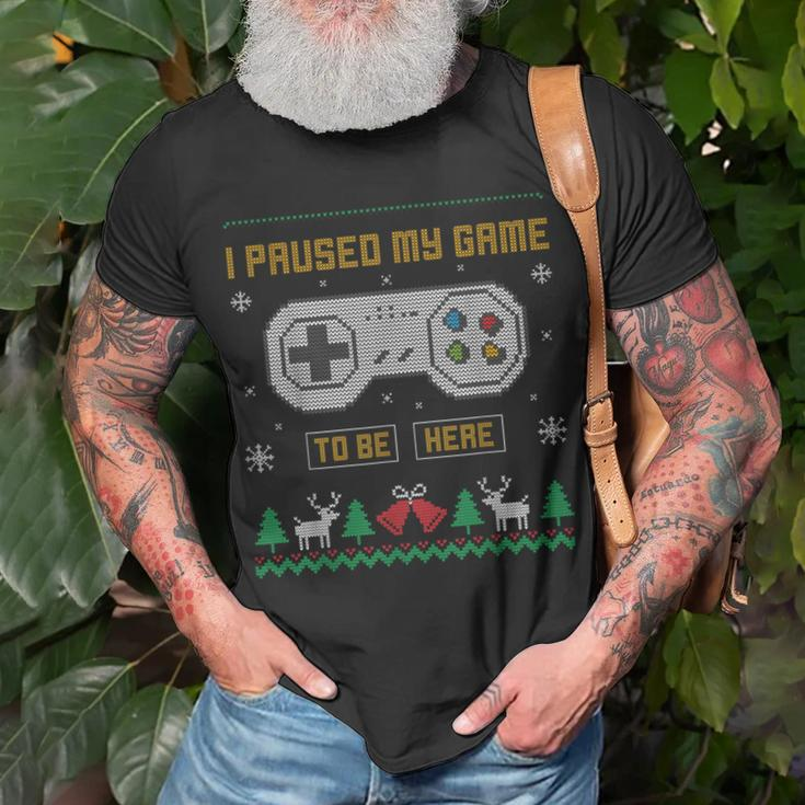 I Paused My Game To Be Here Gaming Ugly Christmas Sweater T-Shirt Gifts for Old Men