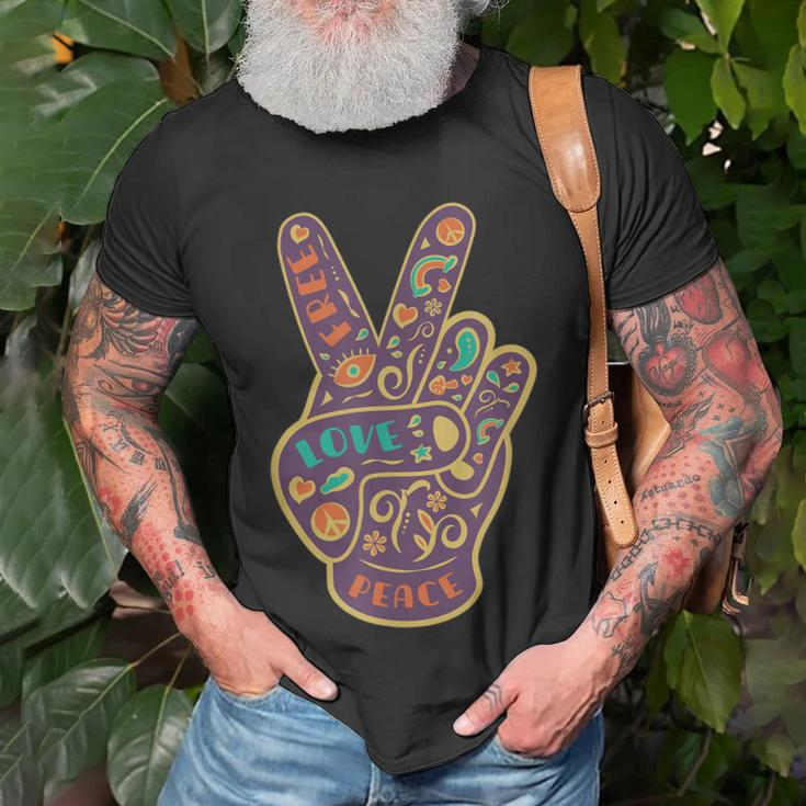 Peace Sign Two Fingers Distressed Unisex T-Shirt Gifts for Old Men